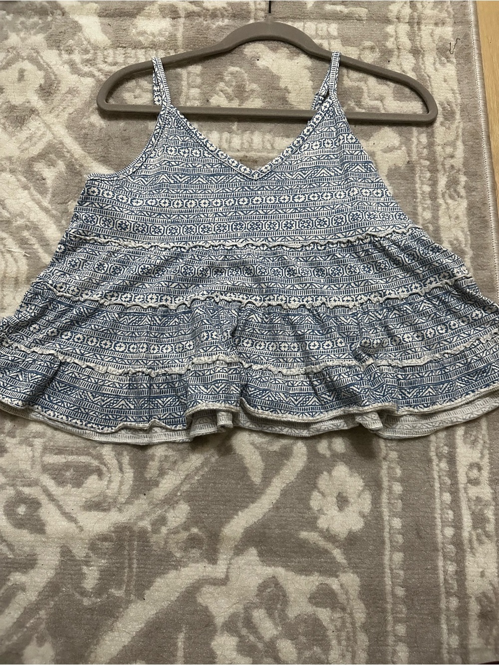 American Eagle Outfitters Blue and White Printed Tiered Camisole
